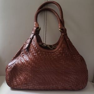 Iconic Cole Haan Brown Genevieve Leather Weave bag